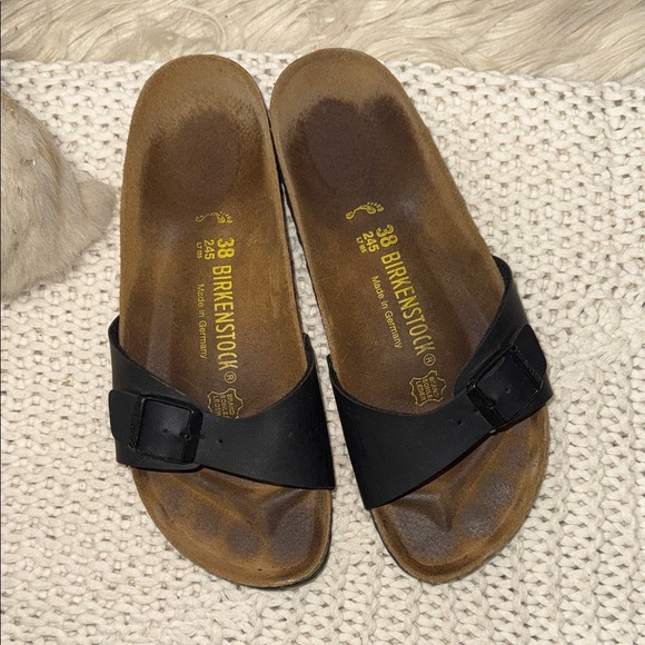 Birkenstock Shoes - Birkenstock Black Leather Single Strap Sandals